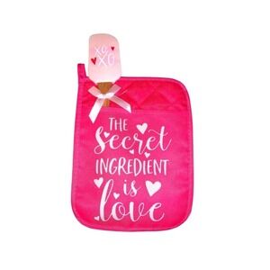 Pink Valentine's Day Oven Mitt and Spatula Bundle Secret ingredient is Love
